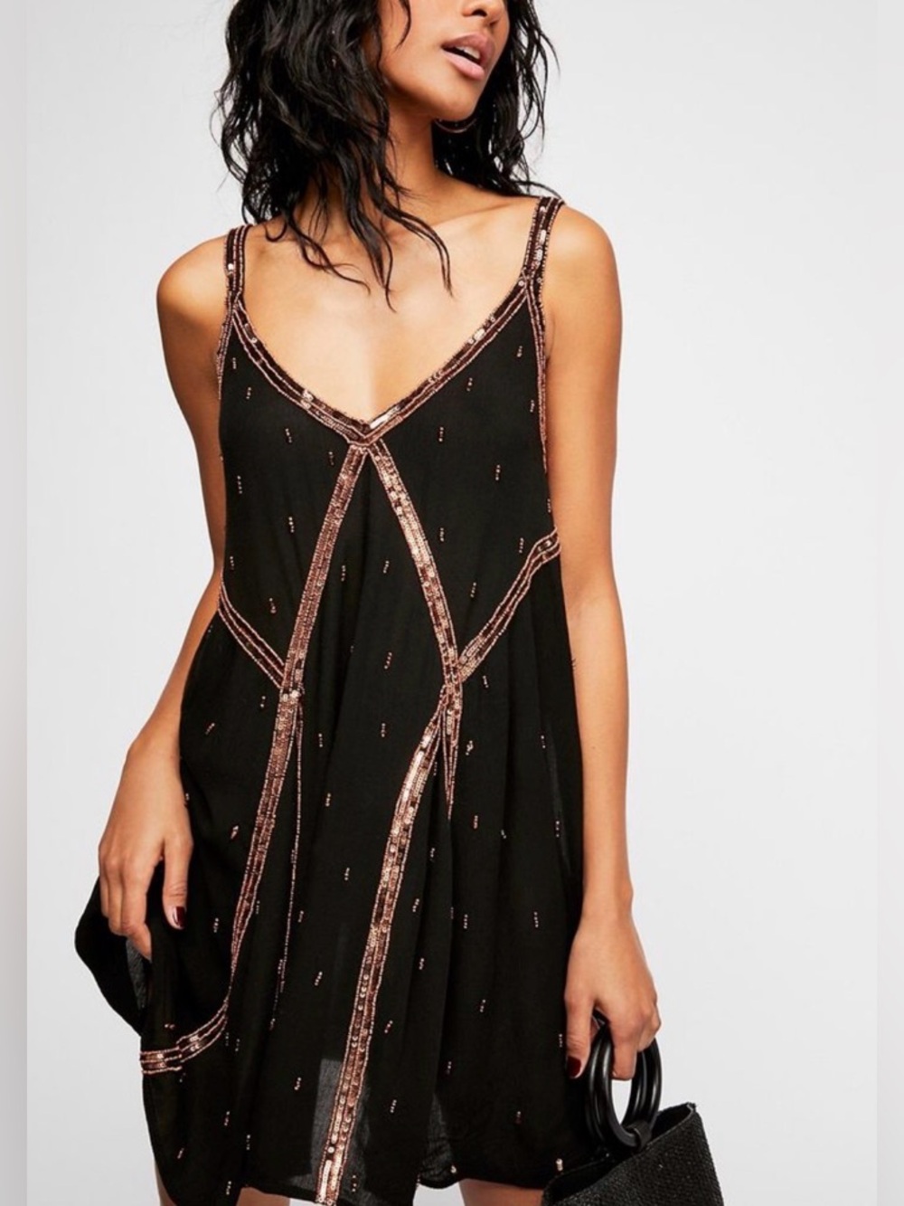Free People In Heaven Embellished Slip Dress Black Bronze Sequin Large